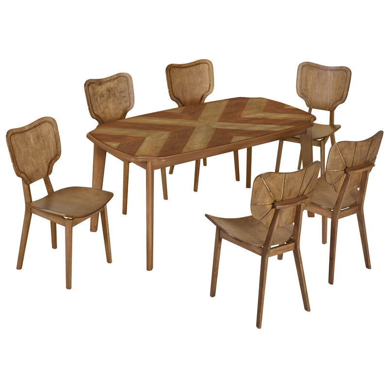 Topmax - 7 Piece Vintage Dining Table Set With 6 Dining Chairs, Kitchen Table Set For 6 With Curved Back And Seat