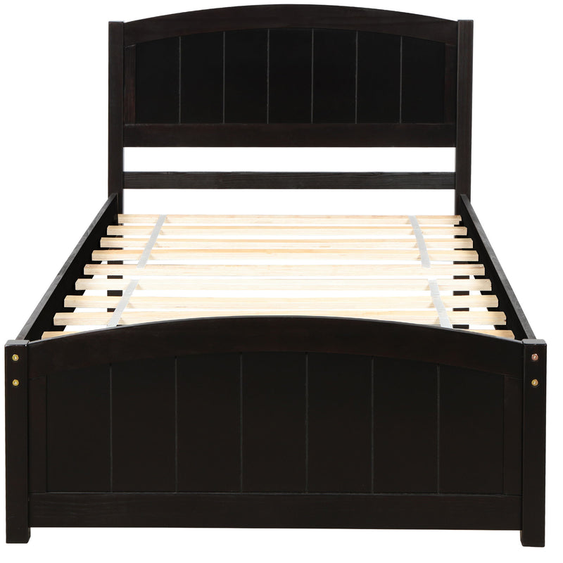 Twin Platform Bed With Headboard, Footboard And Wood Slat Support - Espresso