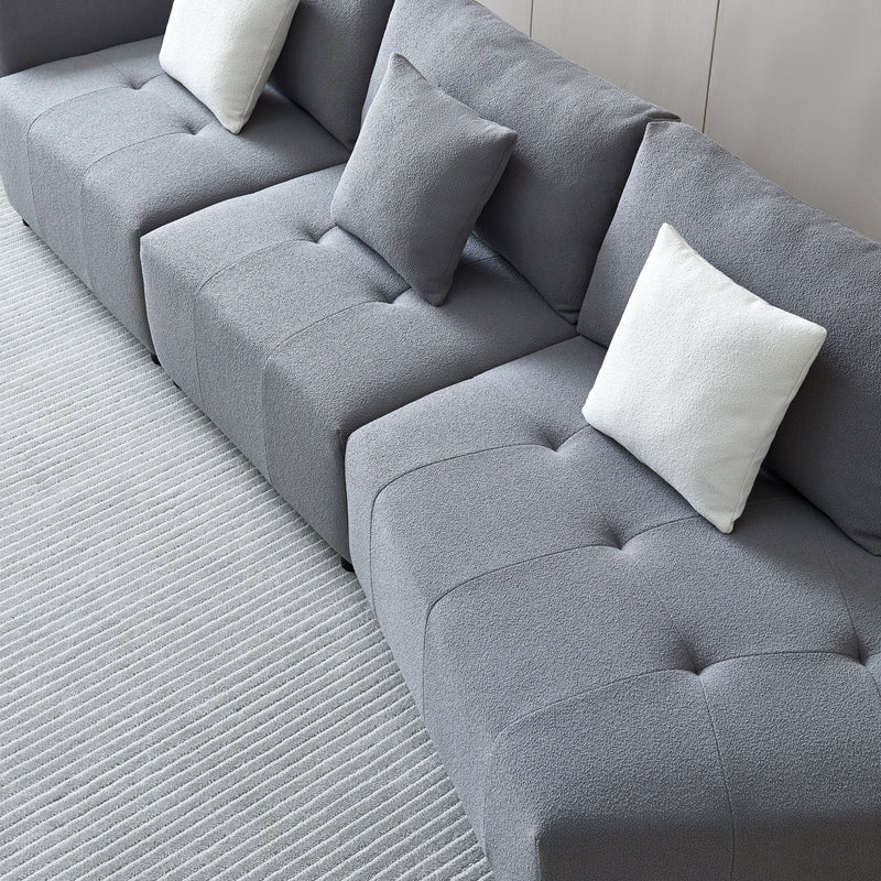 120'' Teddy Fabric Sofa, Modern Modular Sectional Couch, Button Tufted Seat Cushion for Living room, Apartment & Office.(Gray)