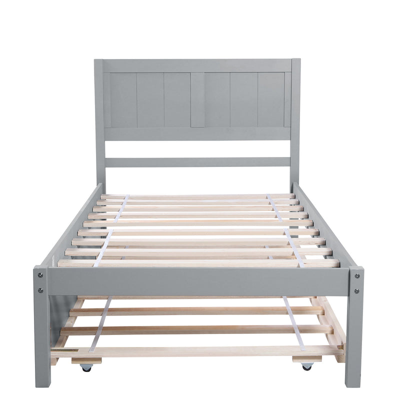 Twin Size Platform Bed With Trundle - Gray