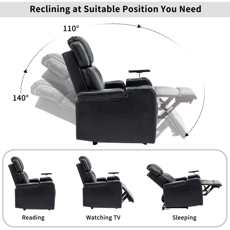 Power Recliner Individual Seat Home Theater Recliner With Cooling Cup Holder - Bluetooth Speaker, Led Lights, USB Ports, Tray Table, Arm Storage For Living Room