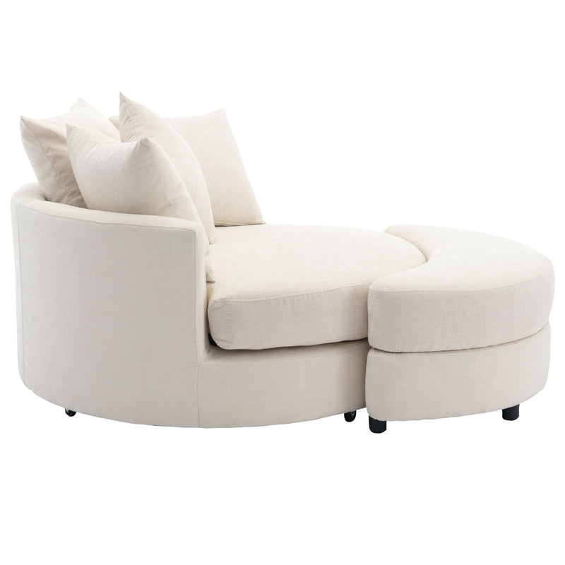 360° Swivel Accent Barrel Chair With Storage Ottoman & 4 Pillows, Modern Chenille Leisure Chair Round Accent For Living Room