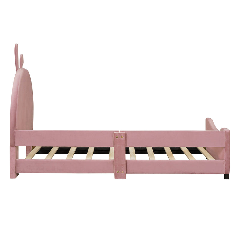 Twin Size Upholstered Daybed with Rabbit Ear Shaped Headboard, Pink