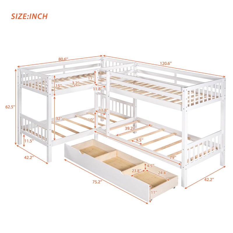 Twin L Shaped Bunk Bed With Drawers