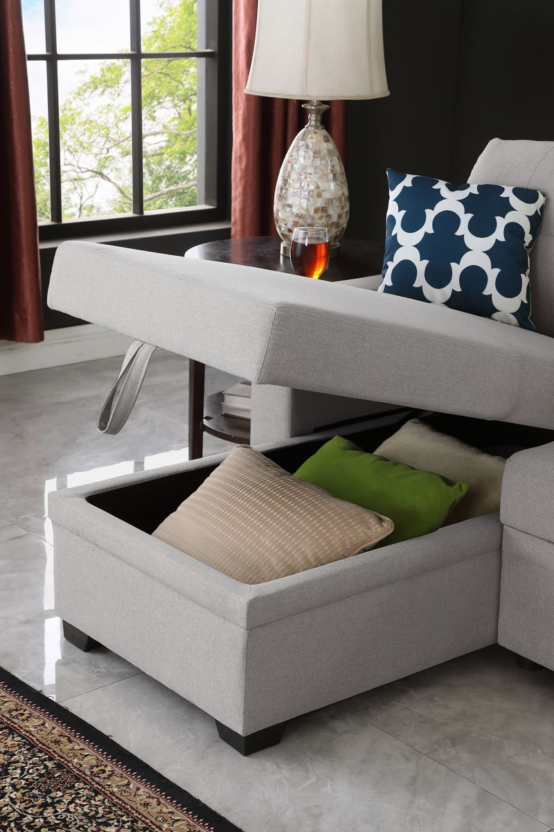 82" Width Sectional With Storage Chaise And Cupholder Armrest