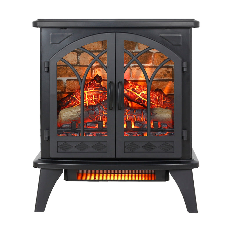 3D Flame Electric Infrared Quartz Fireplace Stove With Remote Control - Antique Black