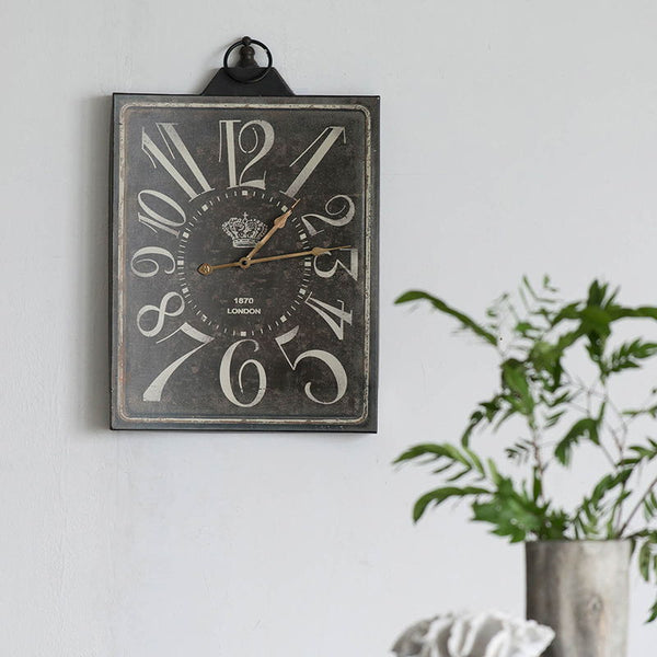 Large Vintage Rectangular Wall Clock With Numerals, Home Decor Accent Clock - White / Black