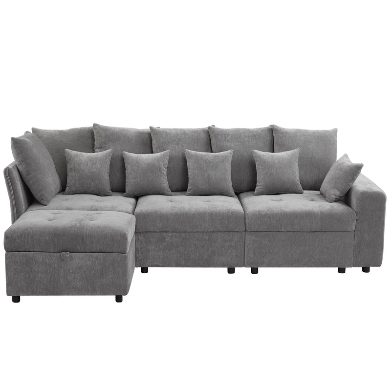 Sectional Sofa Modular Sofa Couch With Three USB Ports, A Removable Storage Ottoman And Five Back Pillows For Living Room