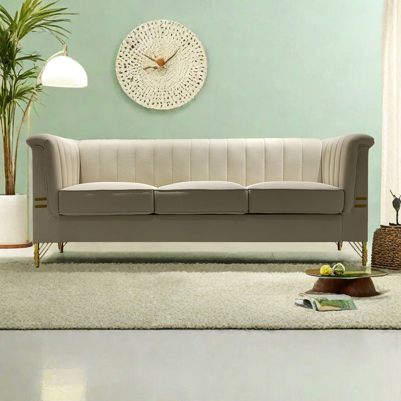 Modern Chenille Sofa, Upholstered Couch With Bolster Armrest, 3-Seat Sofa For Living Room, Bedroom, Office, Apartment, Dorm