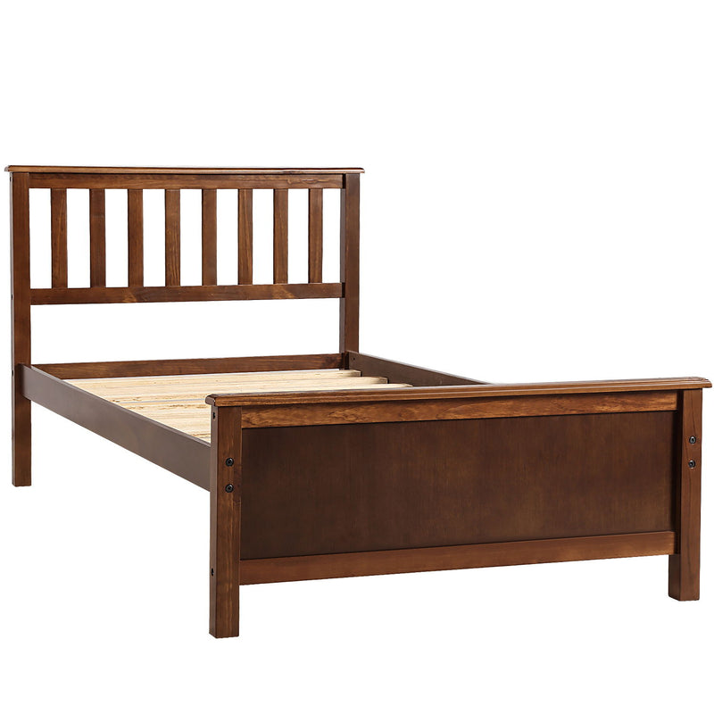 Twin Size Platform Bed With Headboard, Footboard And Wood Slat Support Walnut