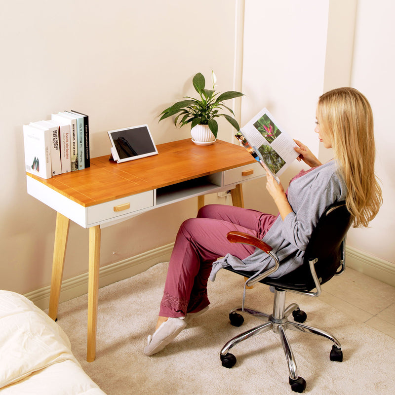 Wooden Writing Desk For Office, Solid Wood Computer Table For Home, Simple Style, Study Table With Drawers - Natural / White