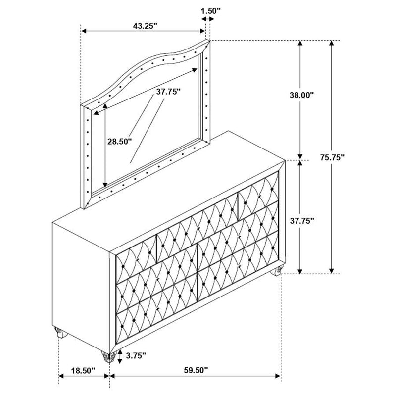 Deanna - 7-Drawer Upholstered Dresser With Mirror