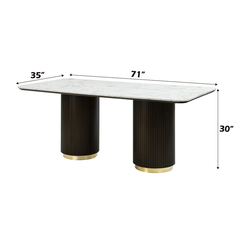 Clayten - Dining Table With Marble Top - White Natural Marble Top & Espreeso Finish