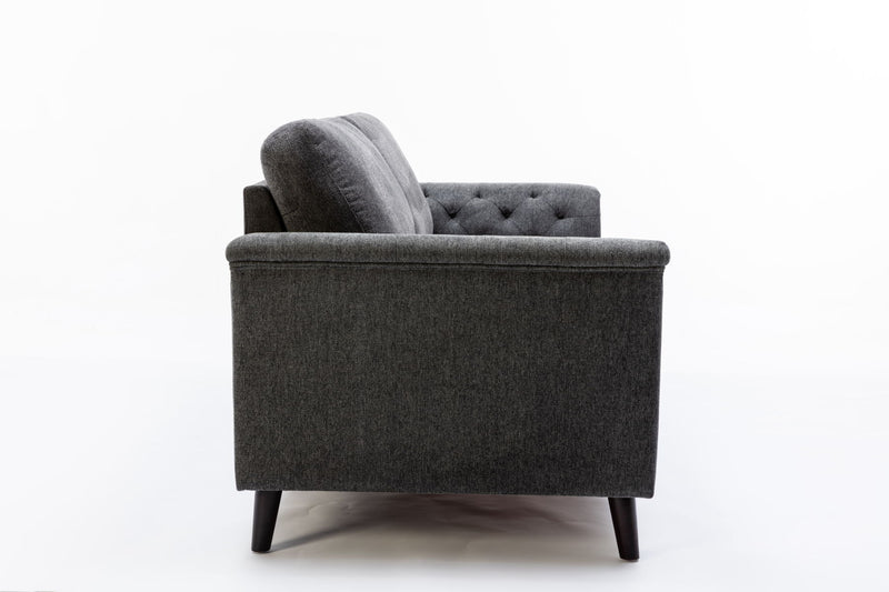 Stanton - Linen Sofa With Tufted Arms - Dark Gray