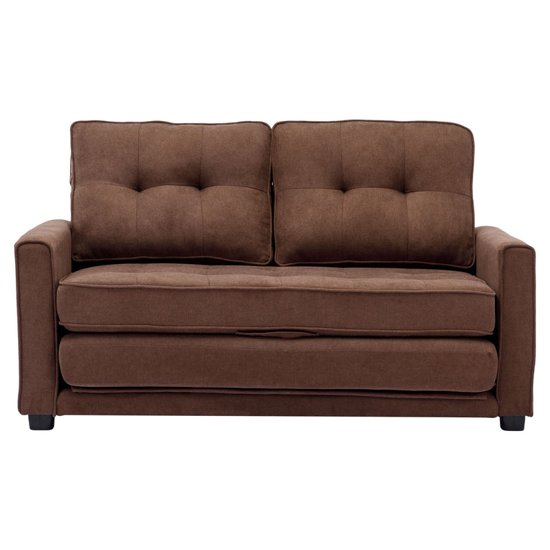 Loveseat Sofa With Pull-Out Bed Modern Upholstered Couch With Side Pocket For Living Room Office