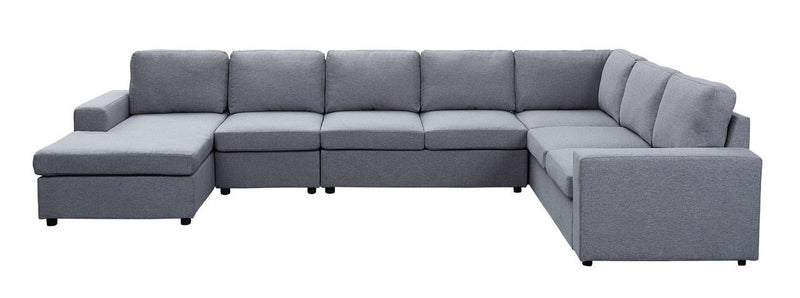 Hayden - Linen 7 Seat Reversible Modular Sectional Sofa Chaise - Light Gray