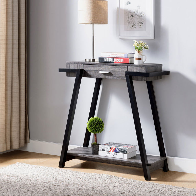 Modern Hallway Display Table With Drawer & Bottom Shelve - Distressed Grey & Black