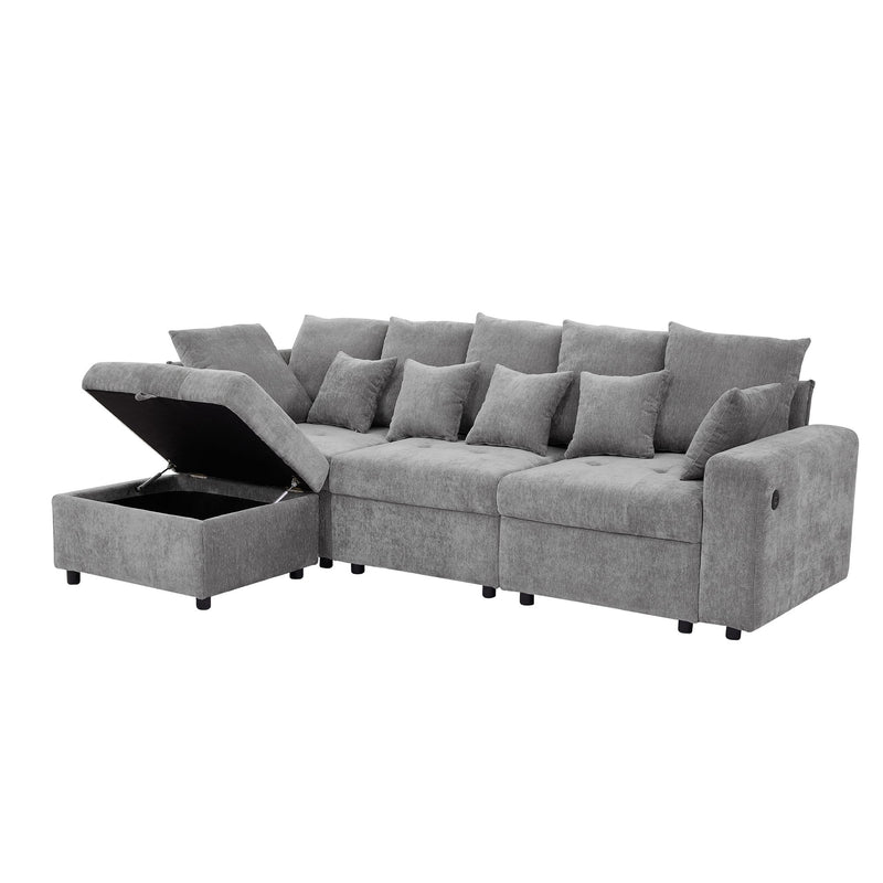 Sectional Sofa Modular Sofa Couch With Three USB Ports, A Removable Storage Ottoman And Five Back Pillows For Living Room