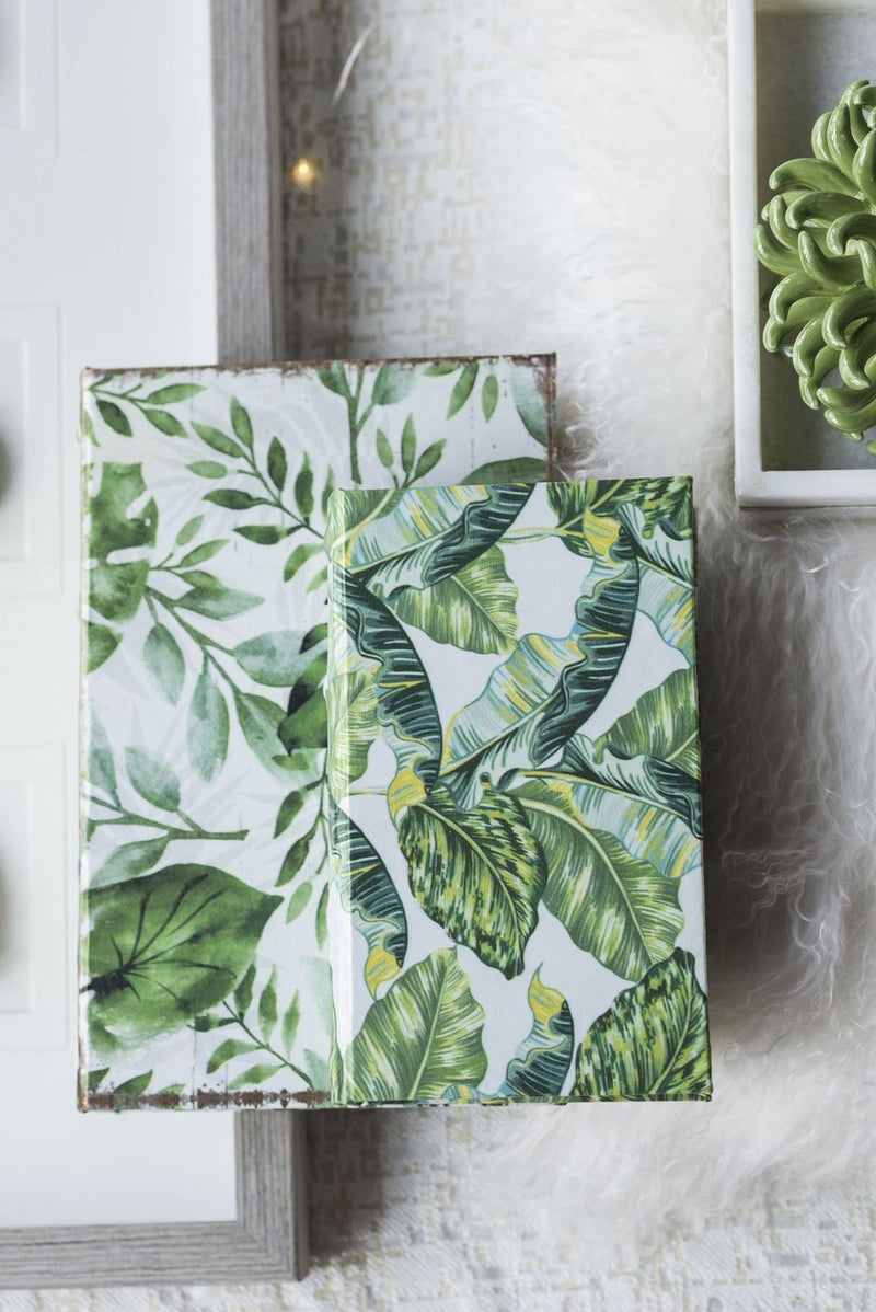 Botanical Book Boxes (Set of 2) - White / Green