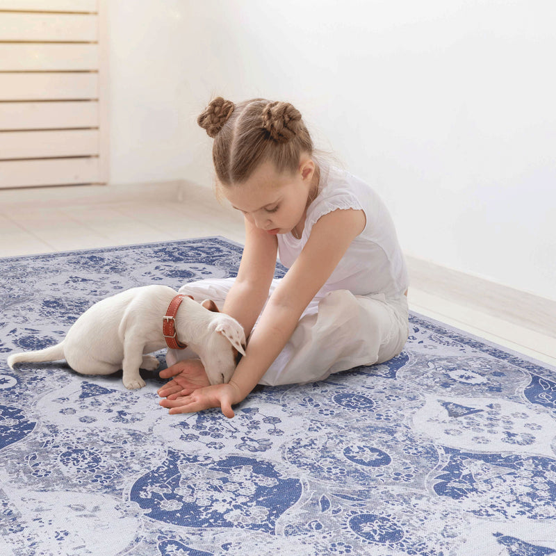 5' x 8' Washable Rug, Low-Pile, Non-Slip, Non-Shedding, Foldable, Kid & Pet Friendly Area Rugs For Living Room, Bedroom, Kitchen, Dining Room Rug, Perfect Gifts - Blue