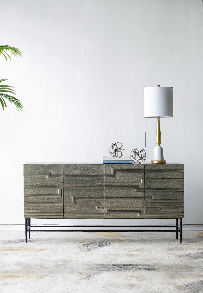 Linear 4 Door Credenza - Black / Silver