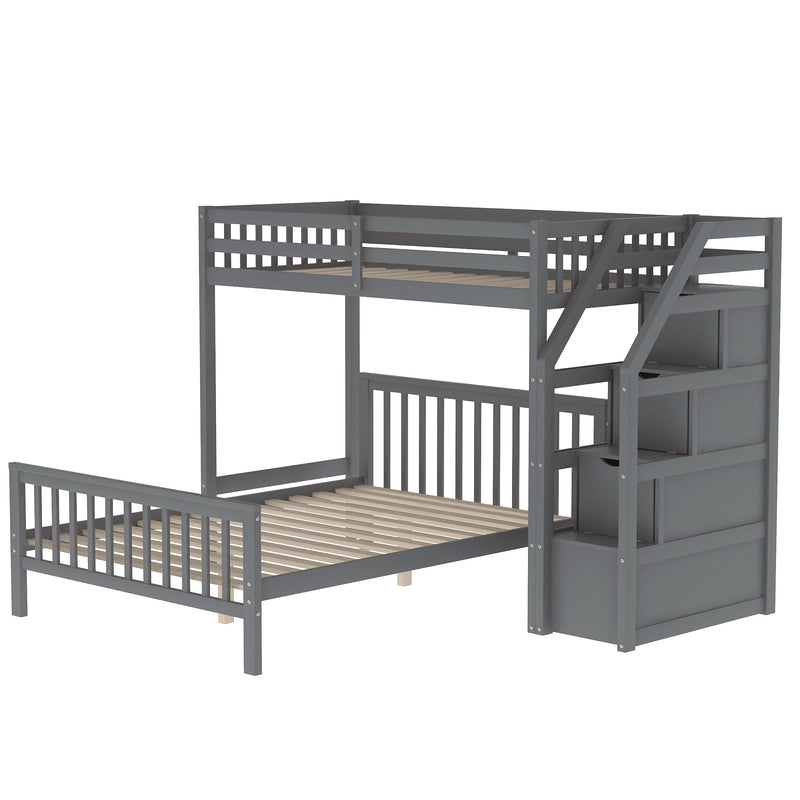 Twin over Full Loft Bed with Staircase,Gray(OLD SKU:SM000107AAE)