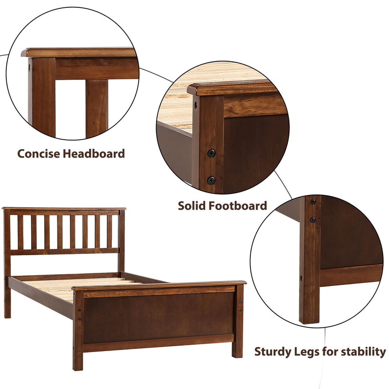 Twin Size Platform Bed With Headboard, Footboard And Wood Slat Support Walnut