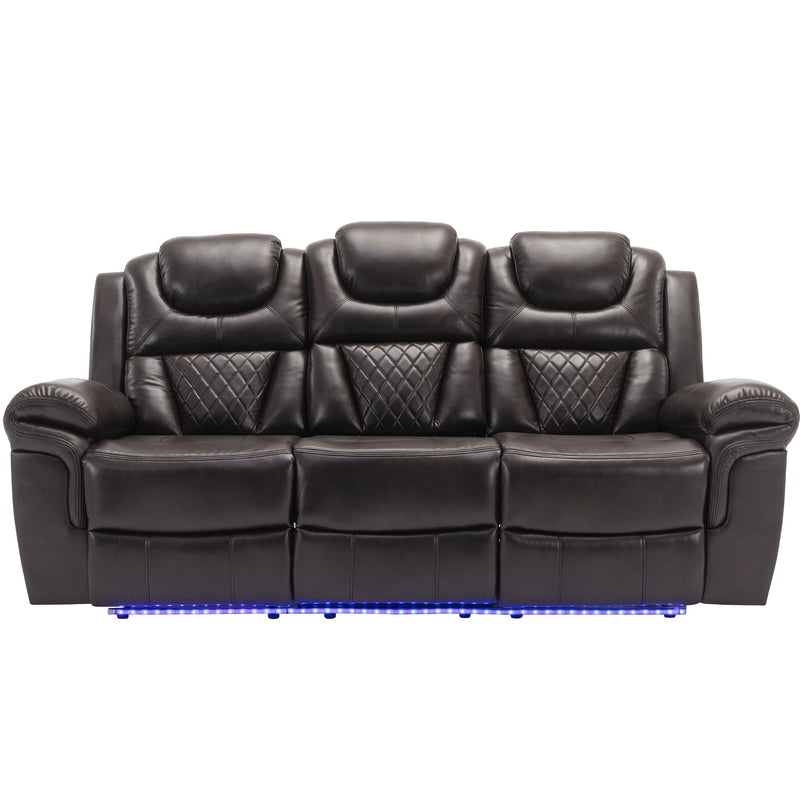 Home Theater Seating Manual Recliner Chair With Center Console And Led Light Strip For Living Room