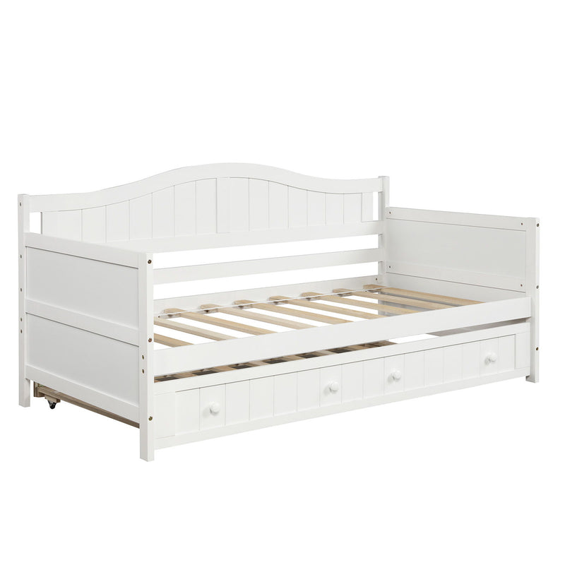 Twin Wooden Daybed With Trundle Bed, Sofa Bed For Bedroom Living Room - White