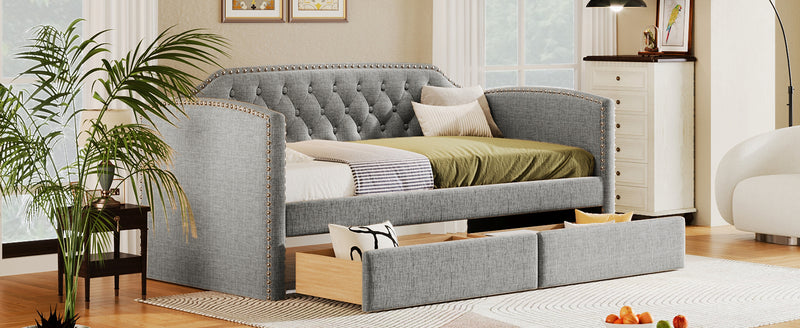 Twin Size Upholstered Daybed with Drawers for Guest Room, Small Bedroom, Study Room,Gray