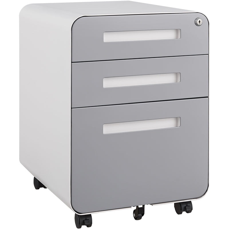 3 Drawer Mobile File Cabinet Under Desk Office, Simple Style Versatile Storage Cabinet For Legal / Letter / A4 Files, 5 Wheel Design Anti-Tilting Cold Rolled Steel Waterproof Moisture-Proof