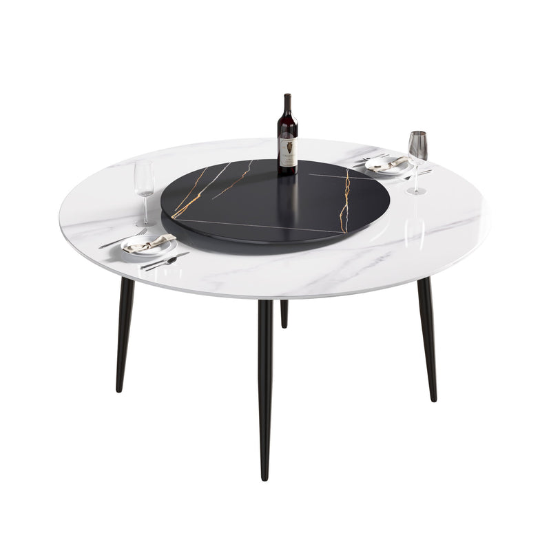 Modern Artificial Stone Round Dining Table, Can Accommodate 6 People Artificial Stone Turntable