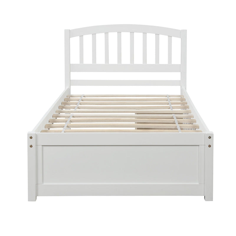 Twin Platform Storage Bed Wood Bed Frame With Two Drawers And Headboard - White