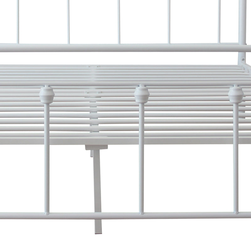 Queen Size Metal Bed, Frame With Headboard And Footboard - White