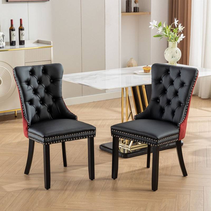 Nikki - Modern, High-End Tufted Solid Wood Contemporary PU And Velvet Upholstered Dining Chair With Wood Legs Nailhead Trim (Set of 2)