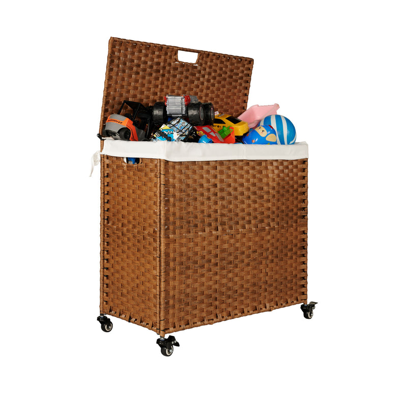 Laundry Hamper With Lid PE Rattan Powder Coating Frame Clothes Hampers With 2 Removable Bags