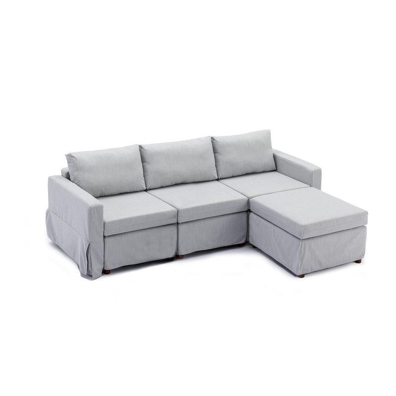 3 Seat Module Sectional Sofa Couch With 1 Ottoman For Living Room, Seat Cushion And Back Cushion Non-Removable And Non-Washable