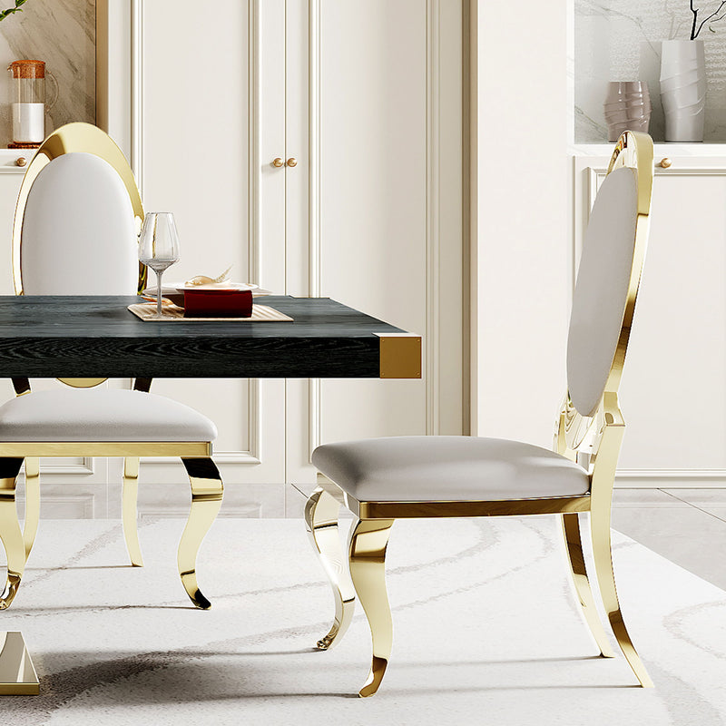 MDF Top Dining Table With Gold Finish Corner, MDF Pillar And Gold Finish Stainless Steel Base