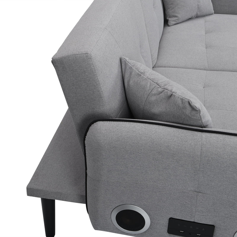 Folding Ottoman Sofa Bed With Stereo - Gray Fabric