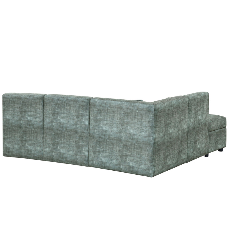 Free-Combined Sectional Sofa 5 Seater Modular Couches With Storage Ottoman, 5 Pillows For Living Room