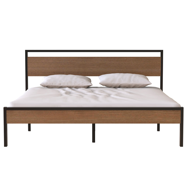 Ceres Metal Bed, Black with Cinnamon Wood Headboard&Footboard, King