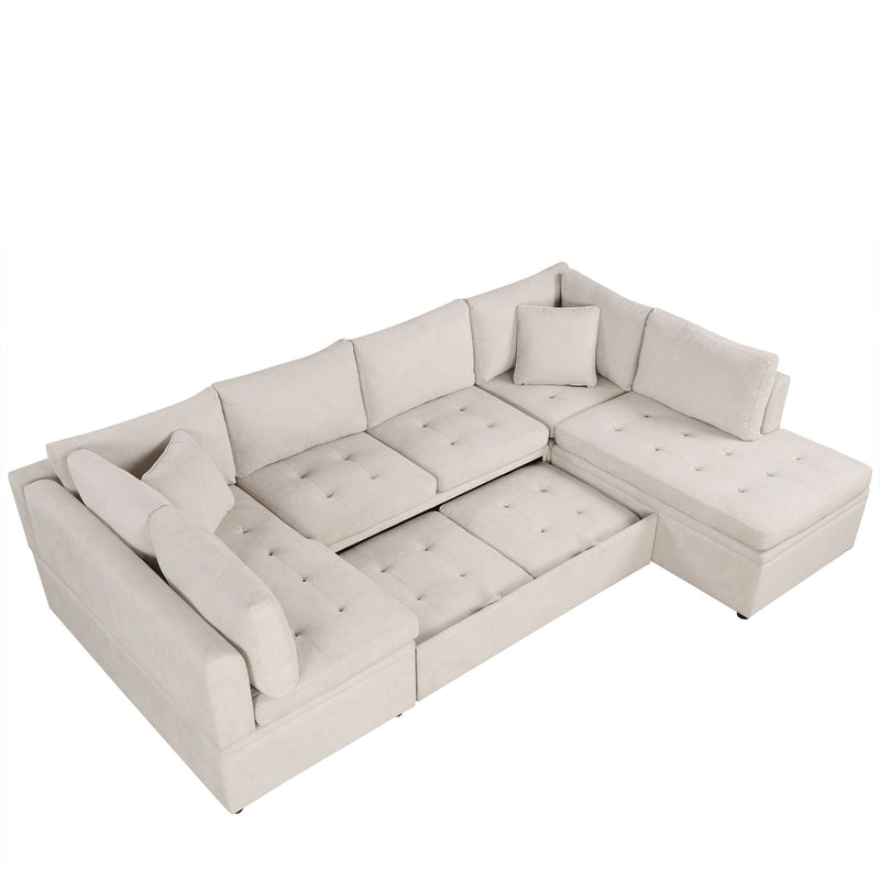 Oversized Sectional Sofa U-Shaped Sofa Couch Pull-Out Sofa Bed With Two Throw Pillows For Living Room