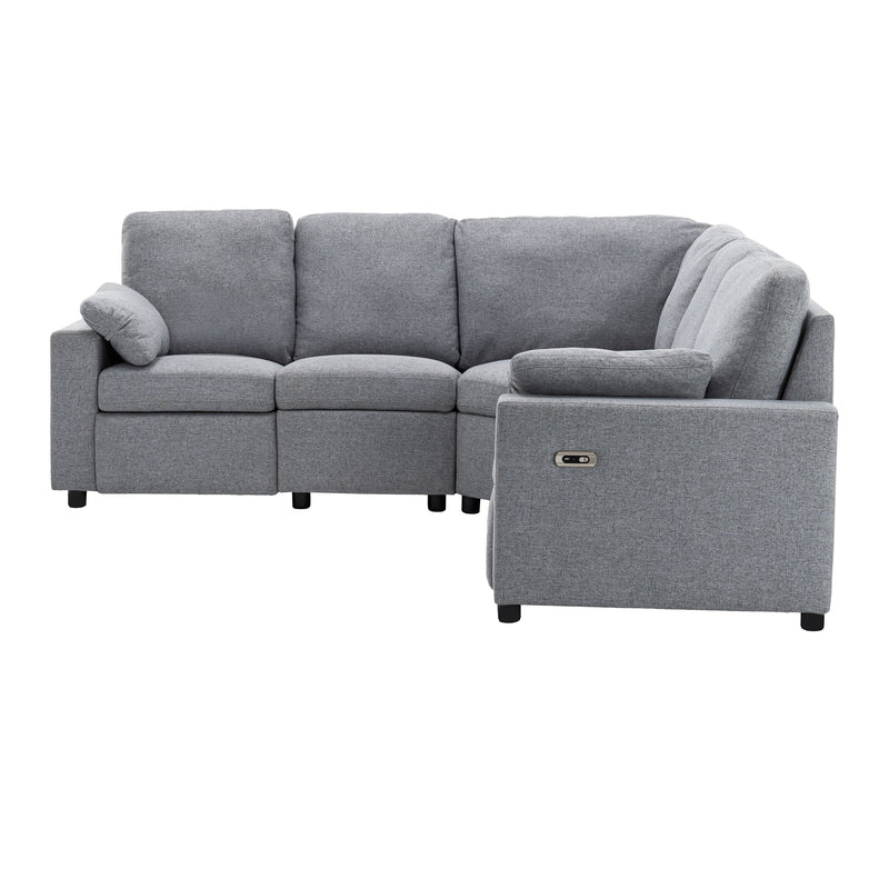 Power Recliner Sectional Sofa Home Theater Reclining Sofa With Two USB Ports, Two Storage Drawers For Living Room