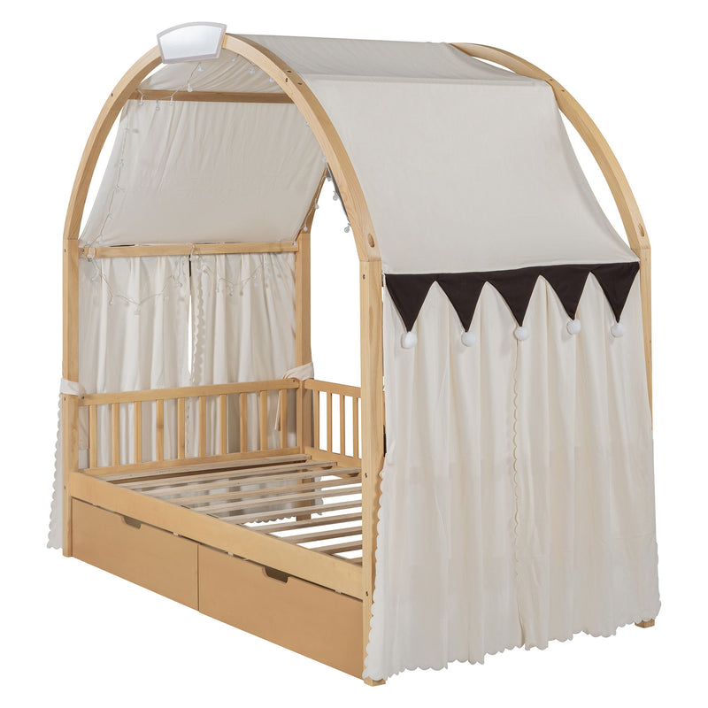 Bed With Arched Roof And 2 Drawers