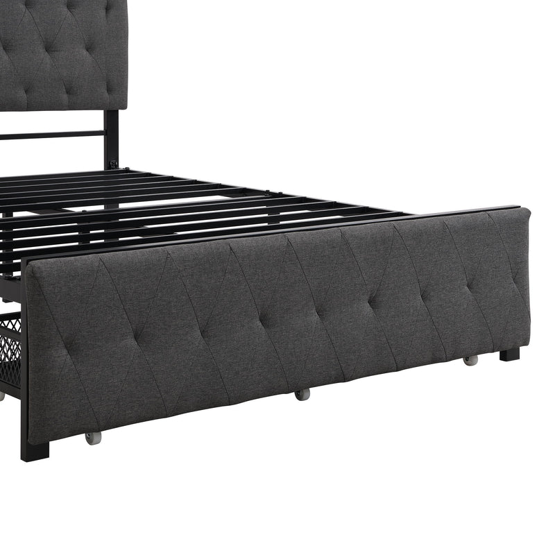 Full Size Storage Bed Metal Platform Bed With A Big Drawer - Gray