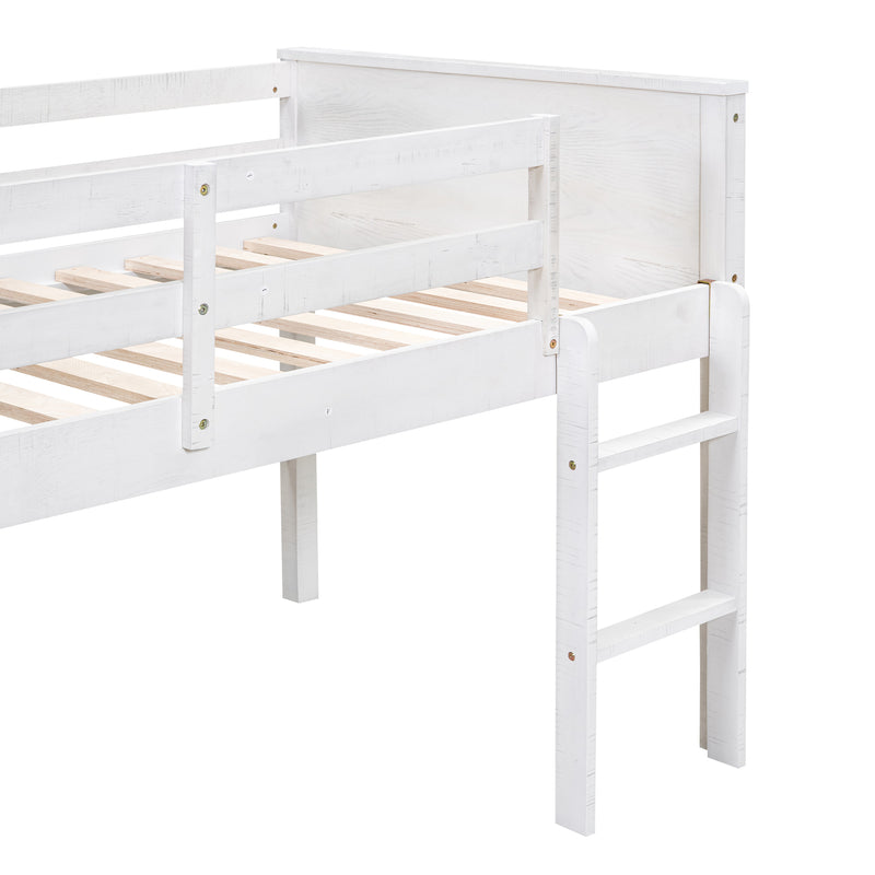 Wood Twin Size Loft Bed with Hanging Clothes Racks, White