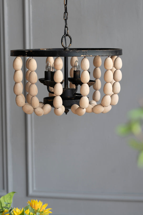 4 Light Wood Chandelier, Hanging Light Fixture With Adjustable Chain For Kitchen Dining Room Foyer, Bulb Not Included - Cream