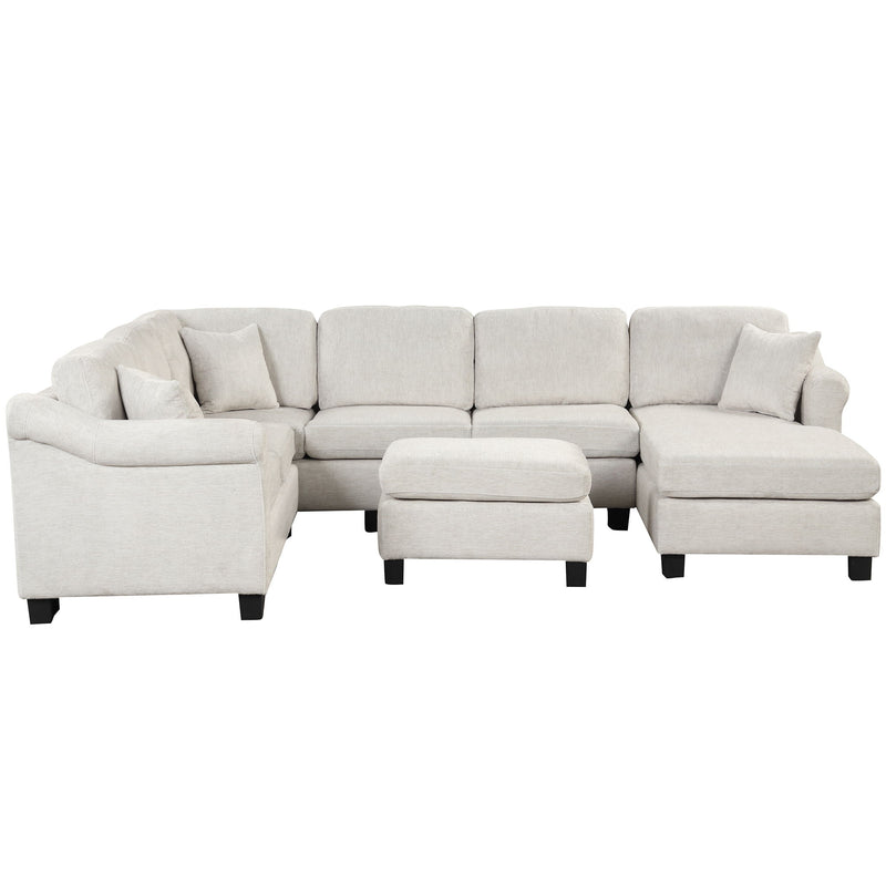 4 Pieces Sectional Sofa With Ottoman With Right Side Chaise