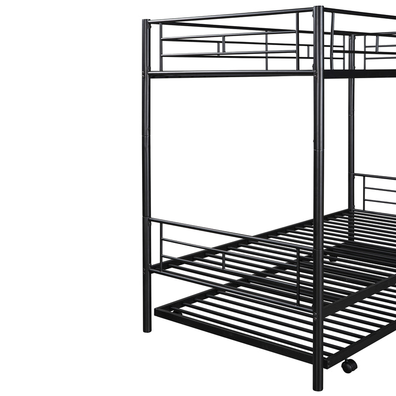 Twin-Over-Twin Metal Bunk Bed With Trundle,Can be Divided into two beds,No Box Spring needed ,Black ( old sku: MF194806AAB )