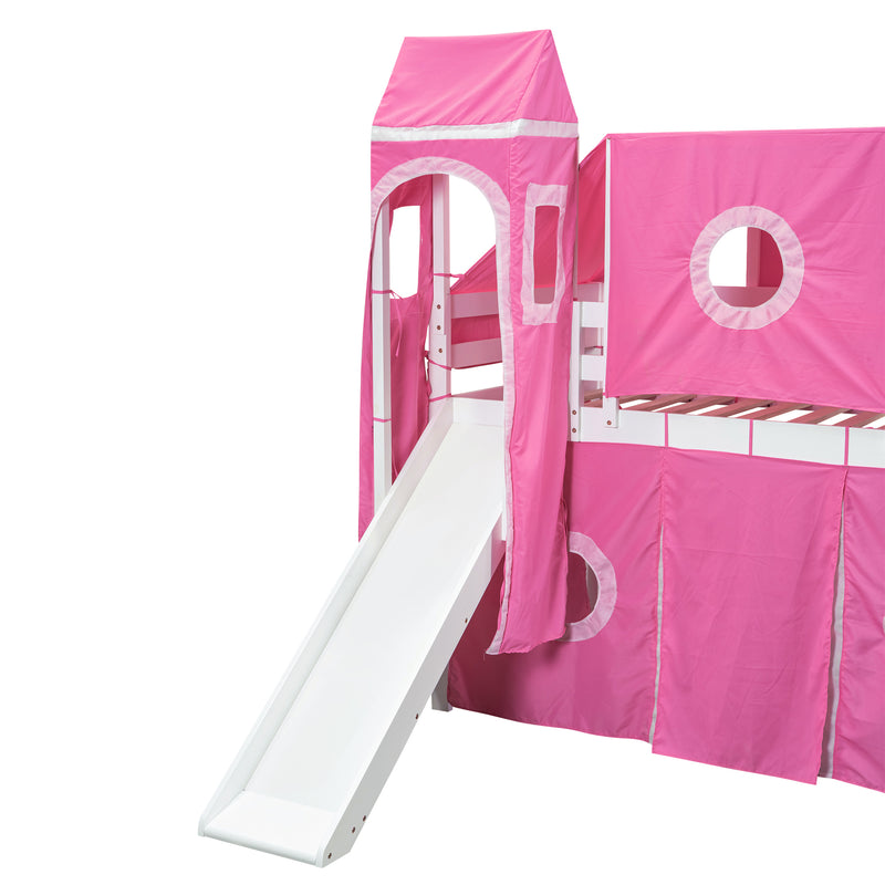 Twin Size Loft Bed with Tent and Tower - Pink